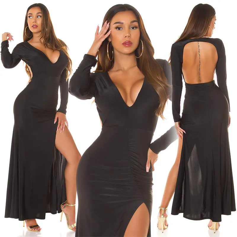 Vestido de noche con abertura negro