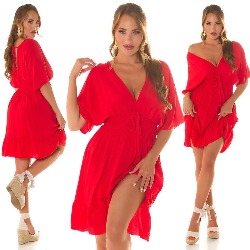 Vestido de verano cuello en V rojo