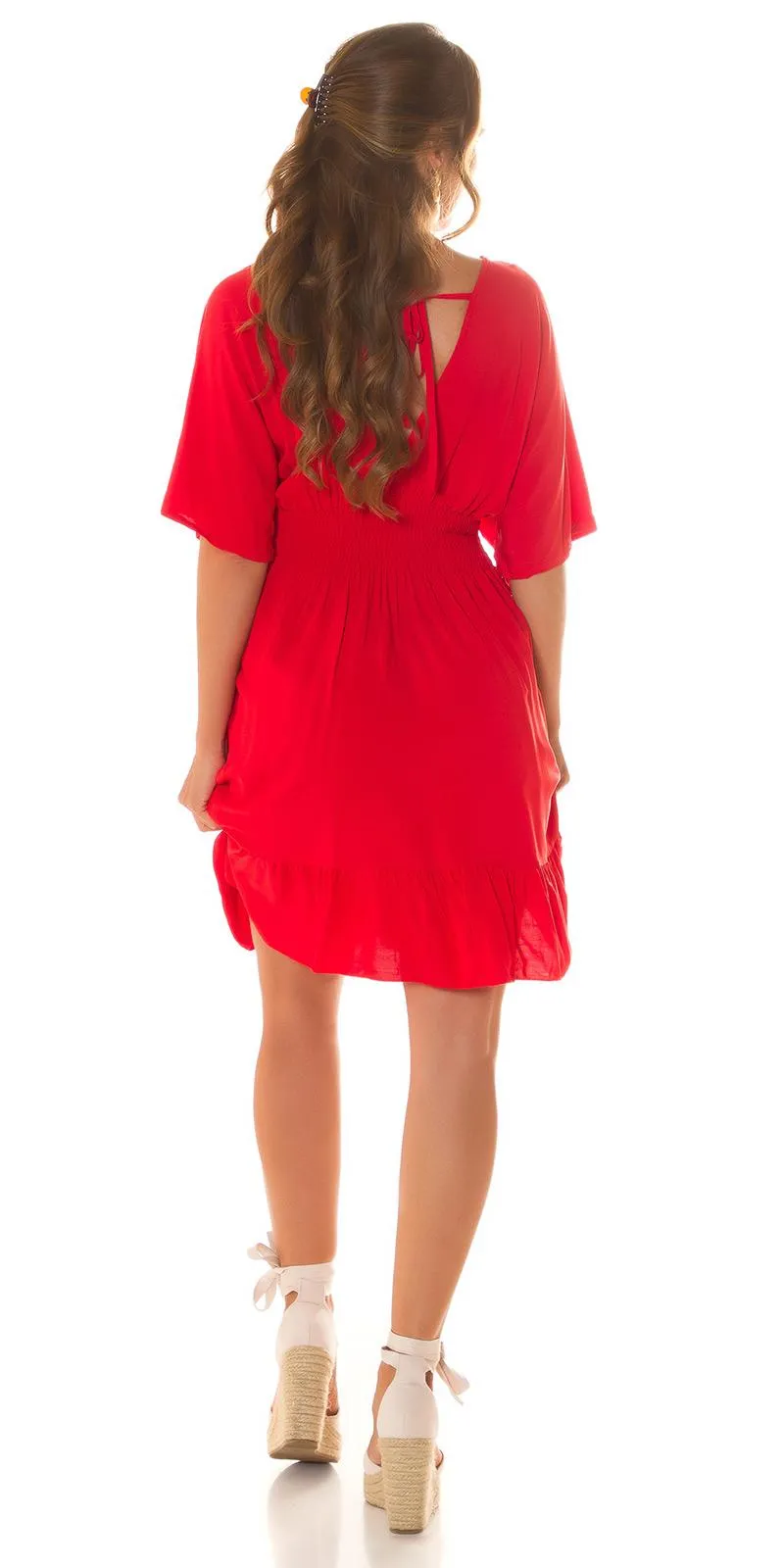 Vestido de verano cuello en V rojo