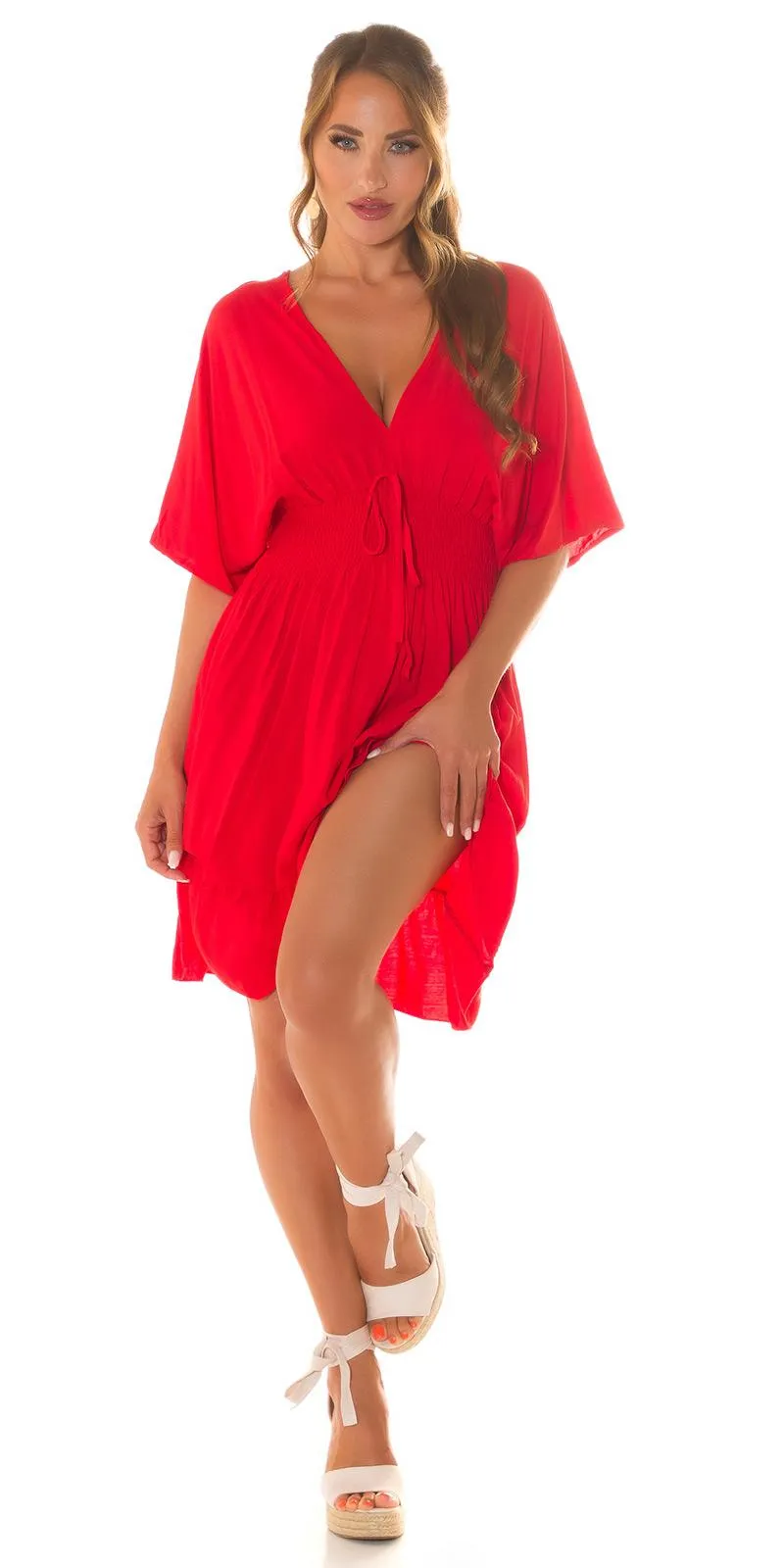 Vestido de verano cuello en V rojo