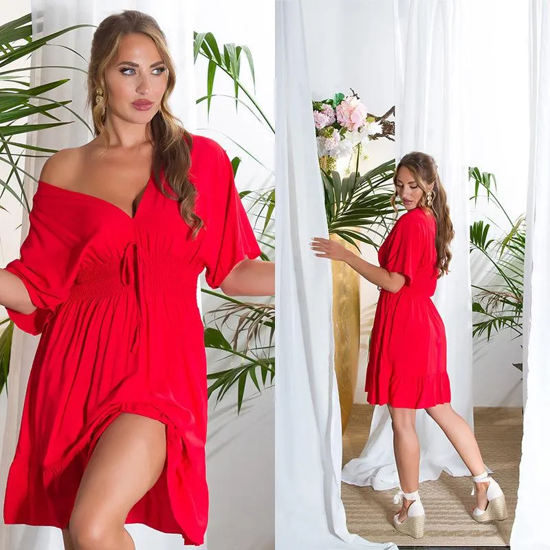 Vestido de verano cuello en V rojo