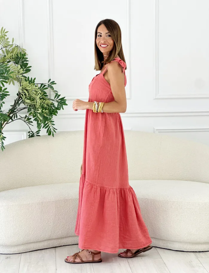 Vestido jade lino coral