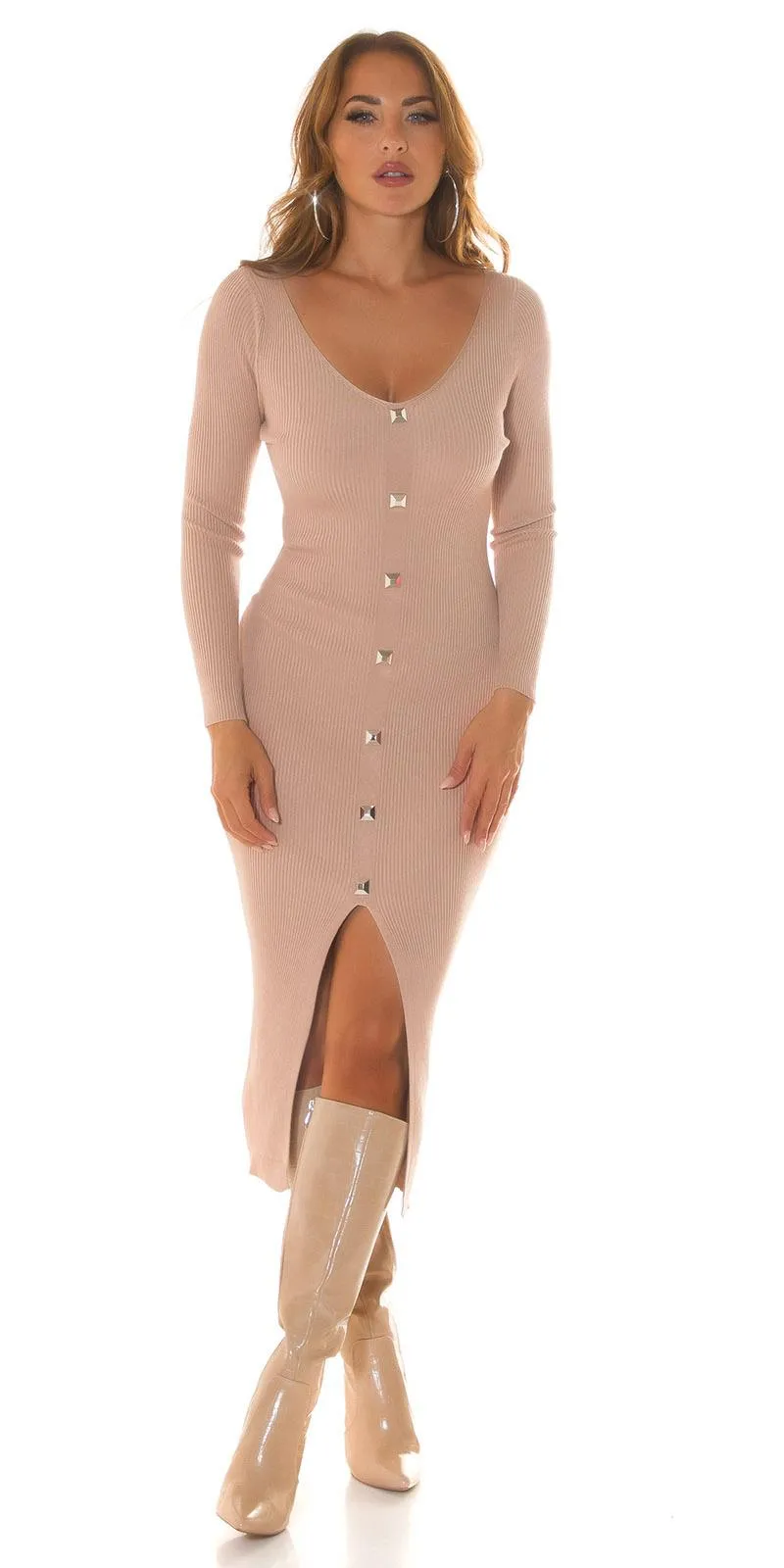 Vestido maxi de punto capuchino