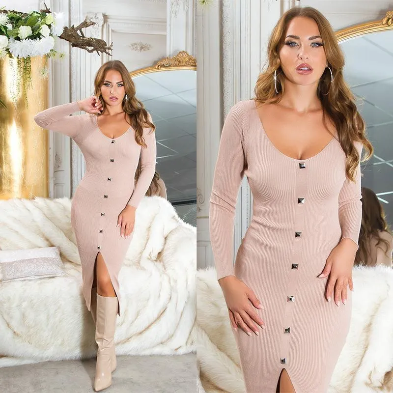 Vestido maxi de punto capuchino