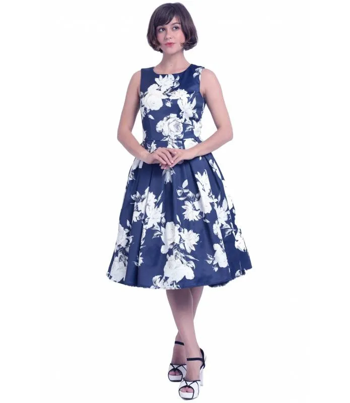 VESTIDO RETRO AZUL MARINO ROSAS BLANCAS ANNIE DOLLY AND DOTTY S90576