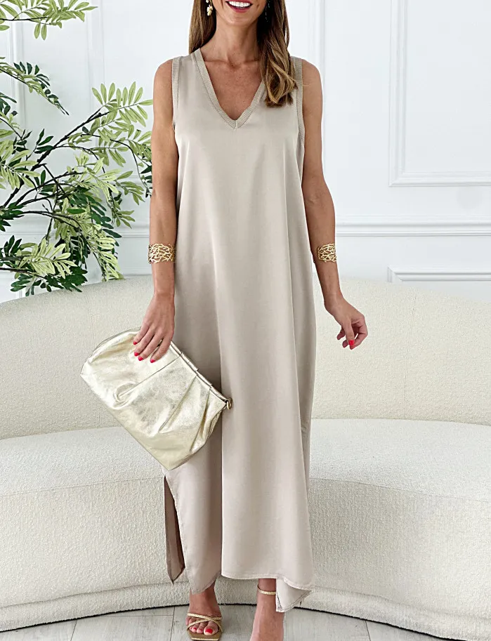 Vestido siro satinado topo