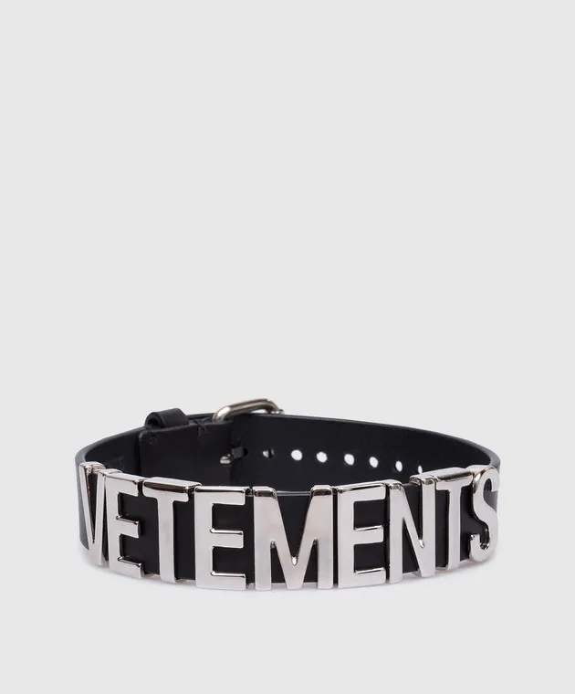 Vetements Black leather choker with metal logo
