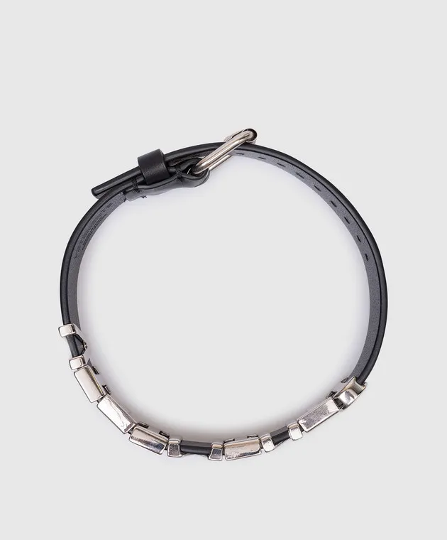 Vetements Black leather choker with metal logo