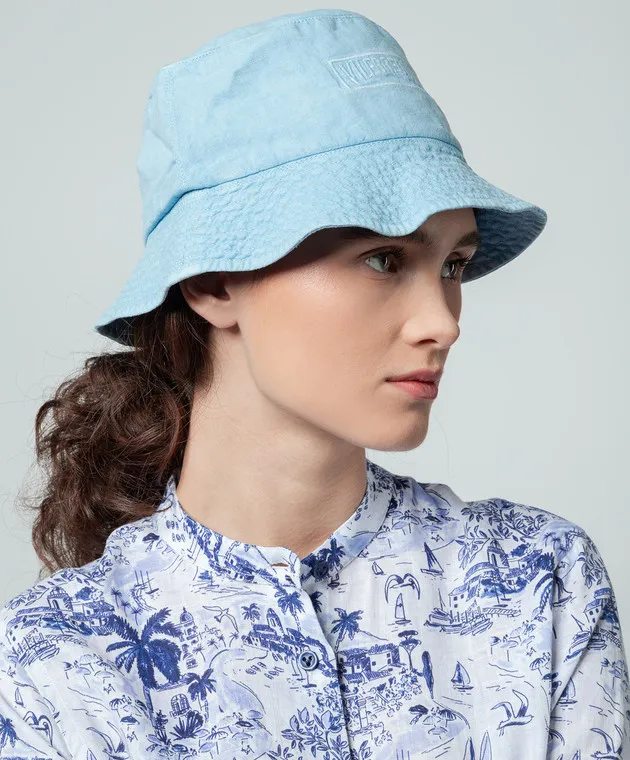 Vilebrequin Blue linen panama with logo embroidery