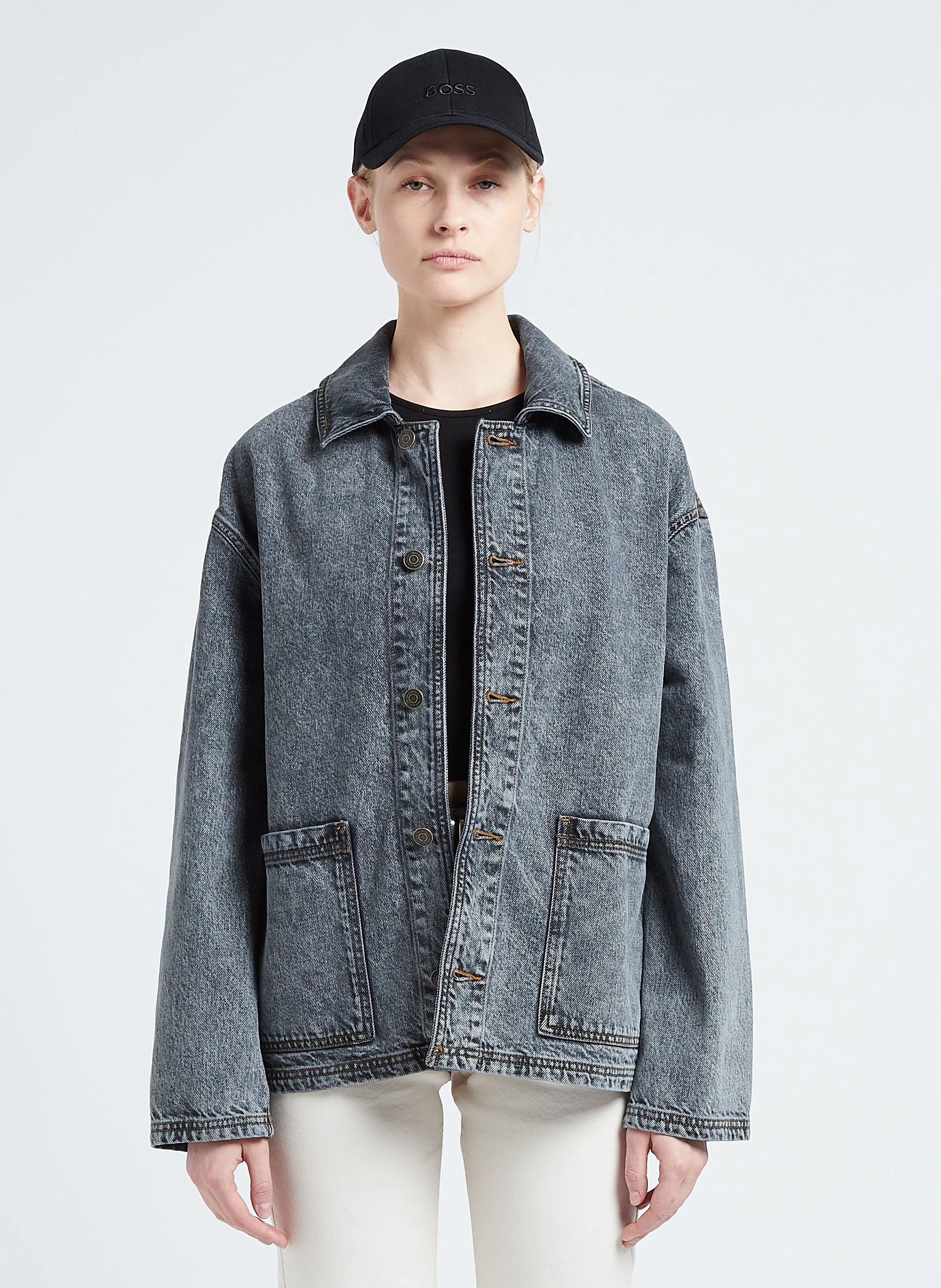 YOPDAY  CHAQUETA DE DENIM DE ALGODóN CON CUELLO CLáSICO EN GRIS