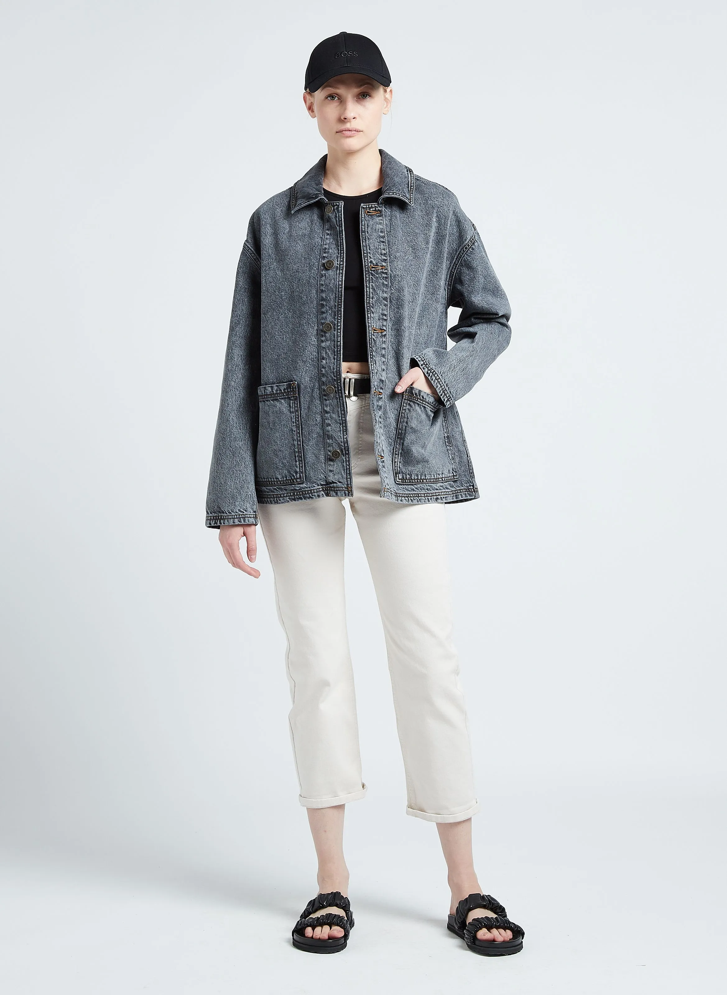 YOPDAY  CHAQUETA DE DENIM DE ALGODóN CON CUELLO CLáSICO EN GRIS