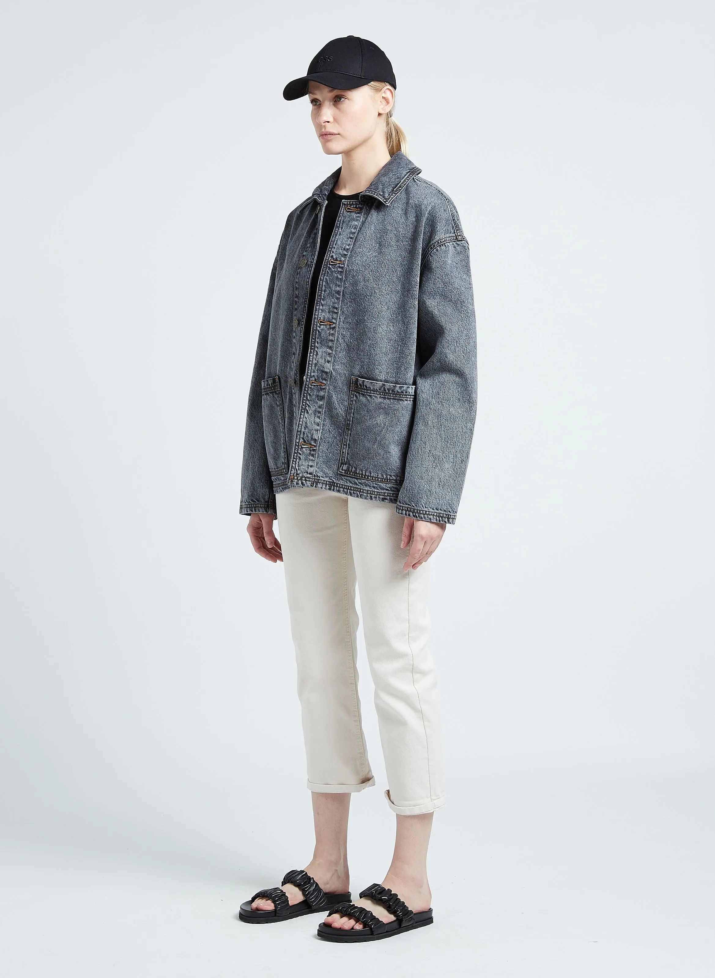 YOPDAY  CHAQUETA DE DENIM DE ALGODóN CON CUELLO CLáSICO EN GRIS