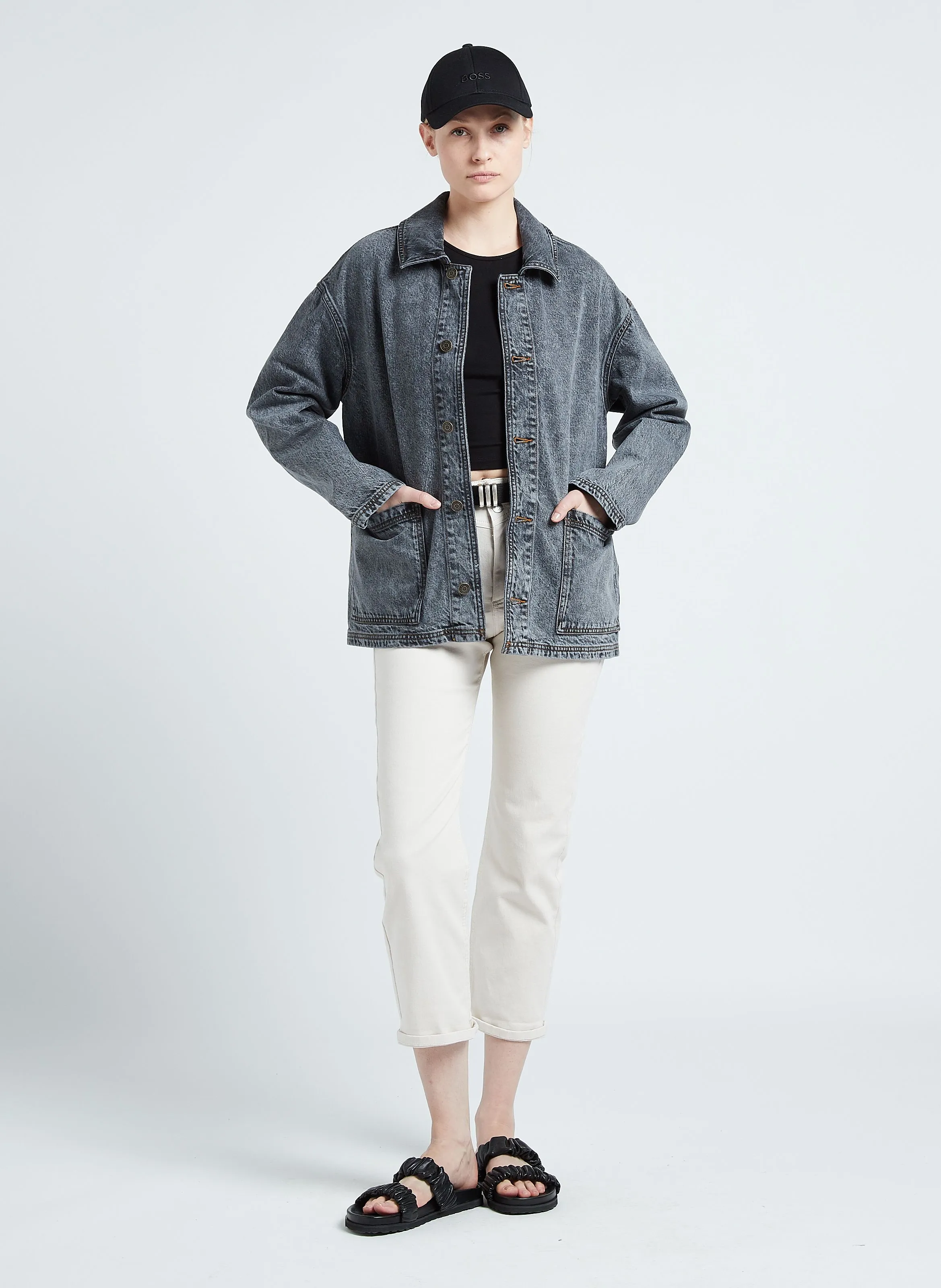 YOPDAY  CHAQUETA DE DENIM DE ALGODóN CON CUELLO CLáSICO EN GRIS