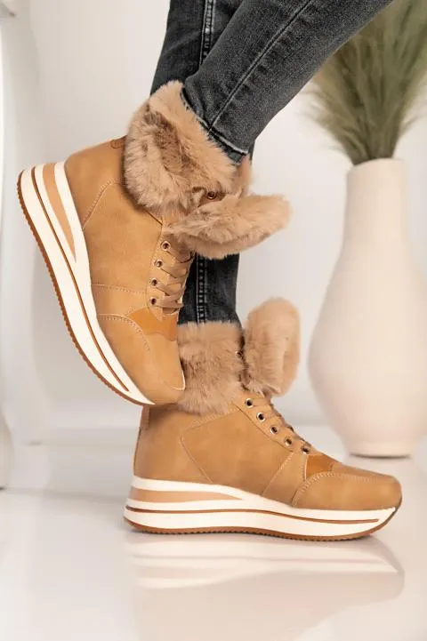 Zapatillas deportivasde cuero artificial y textil Teula, beige