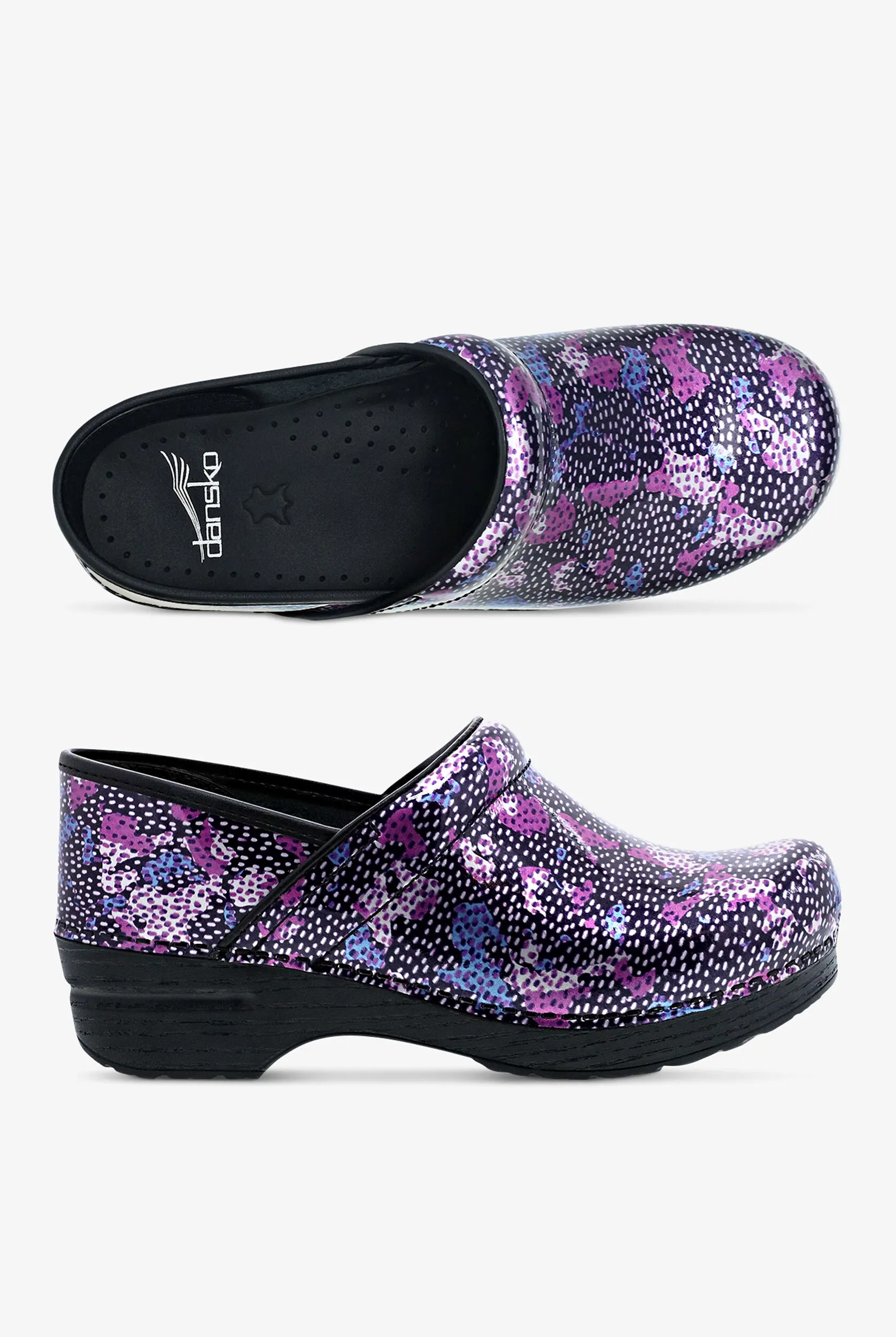 Zuecos de enfermería Dansko Professional Dotty Abstract de charol para mujer